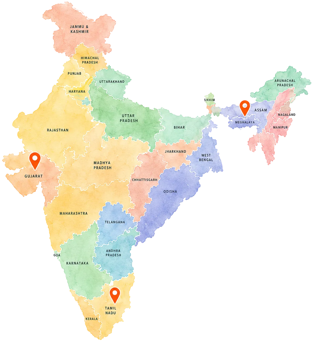 Map of India with conference destinations
