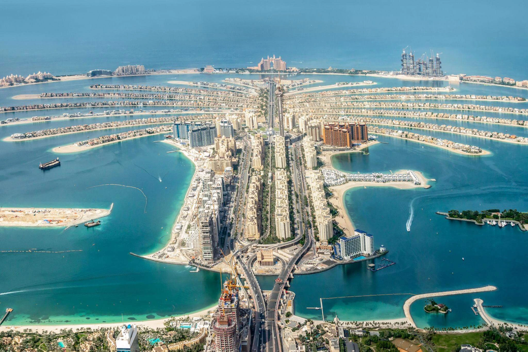 Aerial view of Dubai Palm Jumeirah island United Arab Emirates